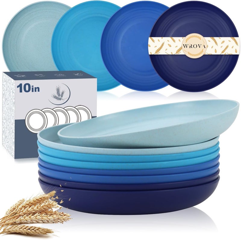 Wrova Wheat Straw Plates  10 Inch Unbreakable Dinner Plates Set of 8  Dishwasher  Microwave Safe Plastic Plates Reusable  Lightweight Plates for kitchencamping Ocean Series - Image 1
