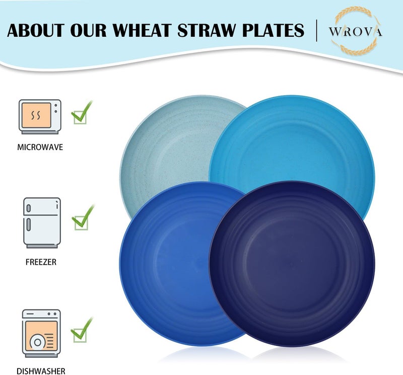 Wrova Wheat Straw Plates  10 Inch Unbreakable Dinner Plates Set of 8  Dishwasher  Microwave Safe Plastic Plates Reusable  Lightweight Plates for kitchencamping Ocean Series - Image 5