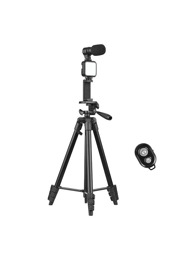 Generic - 53 Inch Tripod Vlog Kit Smartphone Photography Set Tripod + LED Light + Microphone + Smartphone Clip + Remote Control for Vlog Recording Microfilm Making Live Stream - Image 1