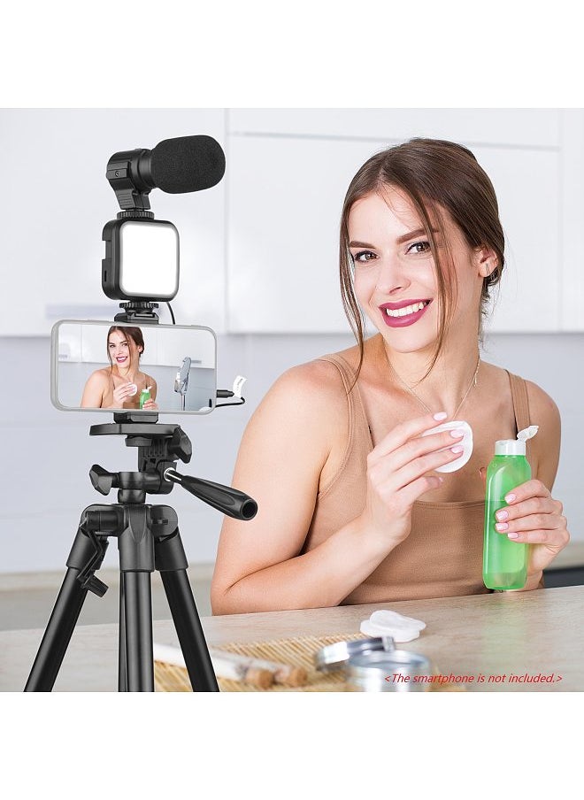 Generic - 53 Inch Tripod Vlog Kit Smartphone Photography Set Tripod + LED Light + Microphone + Smartphone Clip + Remote Control for Vlog Recording Microfilm Making Live Stream - Image 1