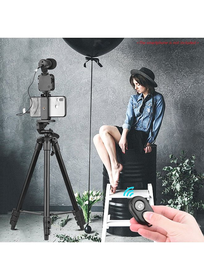 Generic - 53 Inch Tripod Vlog Kit Smartphone Photography Set Tripod + LED Light + Microphone + Smartphone Clip + Remote Control for Vlog Recording Microfilm Making Live Stream - Image 1