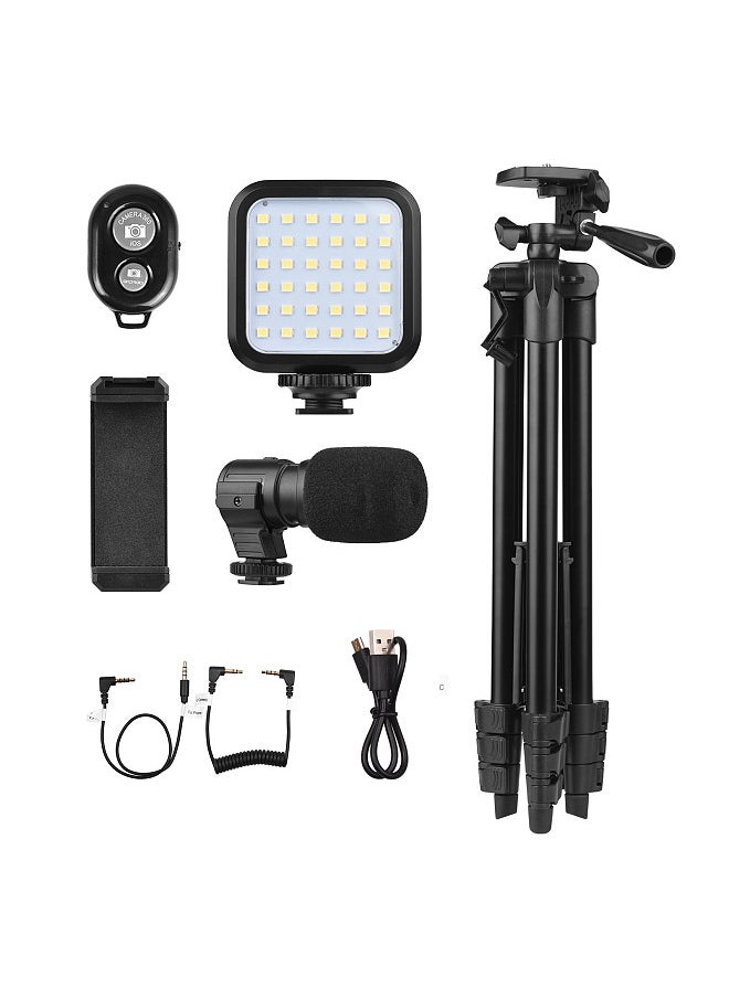 Generic - 53 Inch Tripod Vlog Kit Smartphone Photography Set Tripod + LED Light + Microphone + Smartphone Clip + Remote Control for Vlog Recording Microfilm Making Live Stream - Image 1