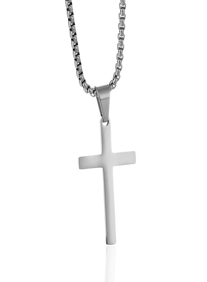 Halukakah 925 Sterling Silver Cross Necklace for Boys Teens -Platinum Plated Small Cross Pendant with Stainless Steel Chain -Complete with Bible Message Card and Giftbox -Meaningful Religious Jewelry - Image 1