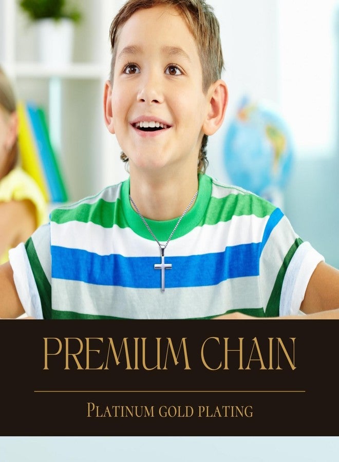 Halukakah 925 Sterling Silver Cross Necklace for Boys Teens -Platinum Plated Small Cross Pendant with Stainless Steel Chain -Complete with Bible Message Card and Giftbox -Meaningful Religious Jewelry - Image 2