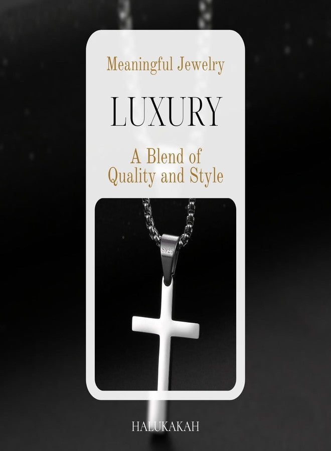 Halukakah 925 Sterling Silver Cross Necklace for Boys Teens -Platinum Plated Small Cross Pendant with Stainless Steel Chain -Complete with Bible Message Card and Giftbox -Meaningful Religious Jewelry - Image 5