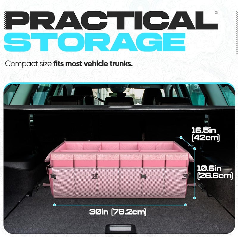 FORTEM Car Boot Organizer with Insulated Bag, Foldable Car Storage Bag, Non-Slip Bottom, Adjustable Compartments, Safety Straps, for All Cars (XL, Pink) - Image 4