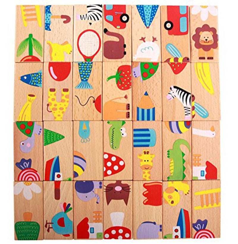 GracesDawn 28 Pcs of Educational Wooden Toy Domino Animal Puzzles Kids Game Gift - Image 5