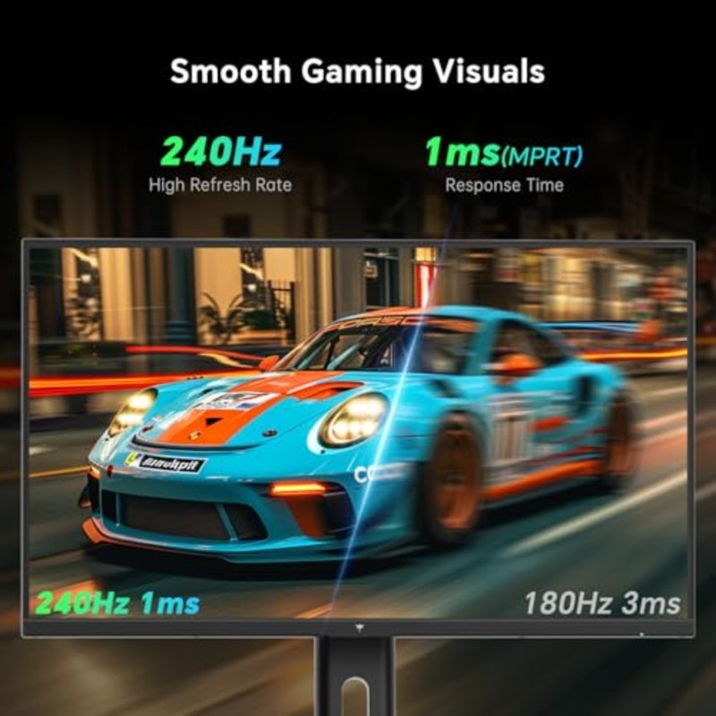 شاشة ألعاب للألعاب سريعة الوتيرة، لوحة IPS، سوداء، معدل تحديث 240 هرتز مع Adaptive Sync، HDR، حامل قابل لضبط الارتفاع، حامل VESA، منافذ HDMI/DP/USB - Image 2