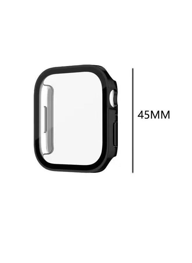 Generic - Waterproof Anti-Scratch Apple Watch Series 8/7 45mm Screen Protector Case With HD Tempered Film, Hard PC& Ultra-thin HD Touch Sensitive Film, Full -Screen Cover Bubble-Free Protector Black - Image 1