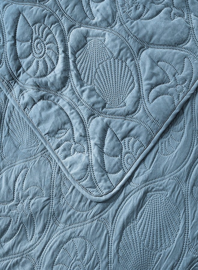 Pure Bedding طقم لحاف بيور بيدينج، مقاس كينج/كاليفورنيا كينج، لون أزرق رمادي - غطاء سرير كبير الحجم - غطاء من الألياف الدقيقة - يتضمن لحافًا واحدًا و2 غطاء وسادة، بنقشة نجمة المحيط - Image 4