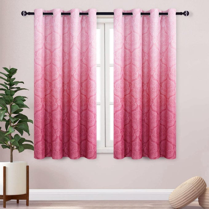 Ombre Blackout Curtains for Bedroom Damask Patterned Thermal Insulated Energy Saving Grommet Curtains for Living Room Set of 2 Gradient Window Curtain Panels 52 x 84 Inches Long Pink