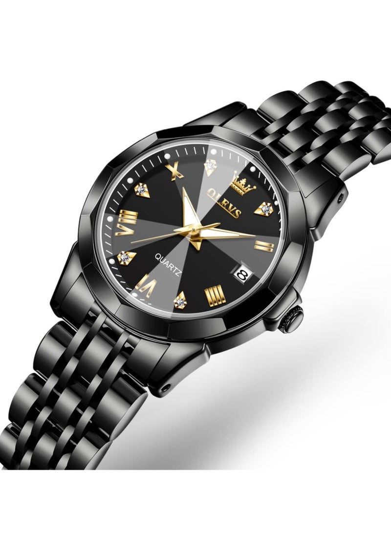 أوليفز OLEVS ساعة نسائية موضة فستان الماس ساعة نسائية انالوج كوارتز ستانلس ستيل مقاوم للماء تاريخ مضيء ساعة بلونين - Image 1