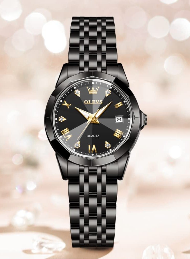أوليفز OLEVS ساعة نسائية موضة فستان الماس ساعة نسائية انالوج كوارتز ستانلس ستيل مقاوم للماء تاريخ مضيء ساعة بلونين - Image 3