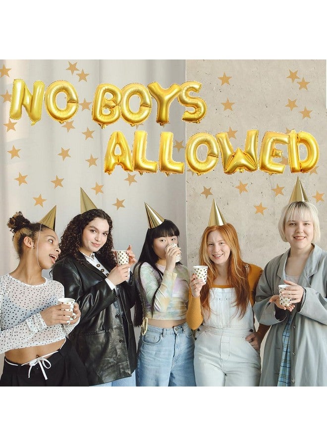 AnnoDeel 16inch NO BOYS ALLOWED Foil Balloons Banner, Gold Letter Mylar Balloon for Women Bride Bacheloretter Banner Party Decoration - Image 3