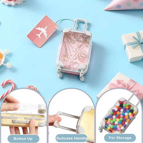 Teecyhooo 12 Pcs Mini Suitcase Party Favor Boxes and 12 Pcs Metal Luggage Tags with Card, Clear Mini Luggage Gift Boxes for Girls Wedding Travel Birthdays (6.69 x 3.74 x 1.97 Inch,Colorful) - Image 3