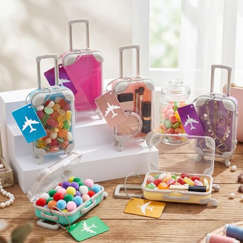 Teecyhooo 12 Pcs Mini Suitcase Party Favor Boxes and 12 Pcs Metal Luggage Tags with Card, Clear Mini Luggage Gift Boxes for Girls Wedding Travel Birthdays (6.69 x 3.74 x 1.97 Inch,Colorful) - Image 5