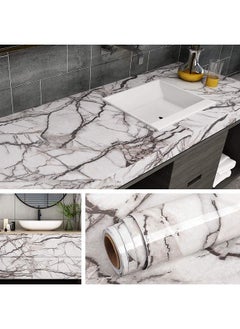 WISDOM ™ 24 X 66 White & Black Marble Wallpaper Peel And Stick Wallpaper Marble Counter Top Stick Self Adhesive Marble Wallpaper  - Image 1