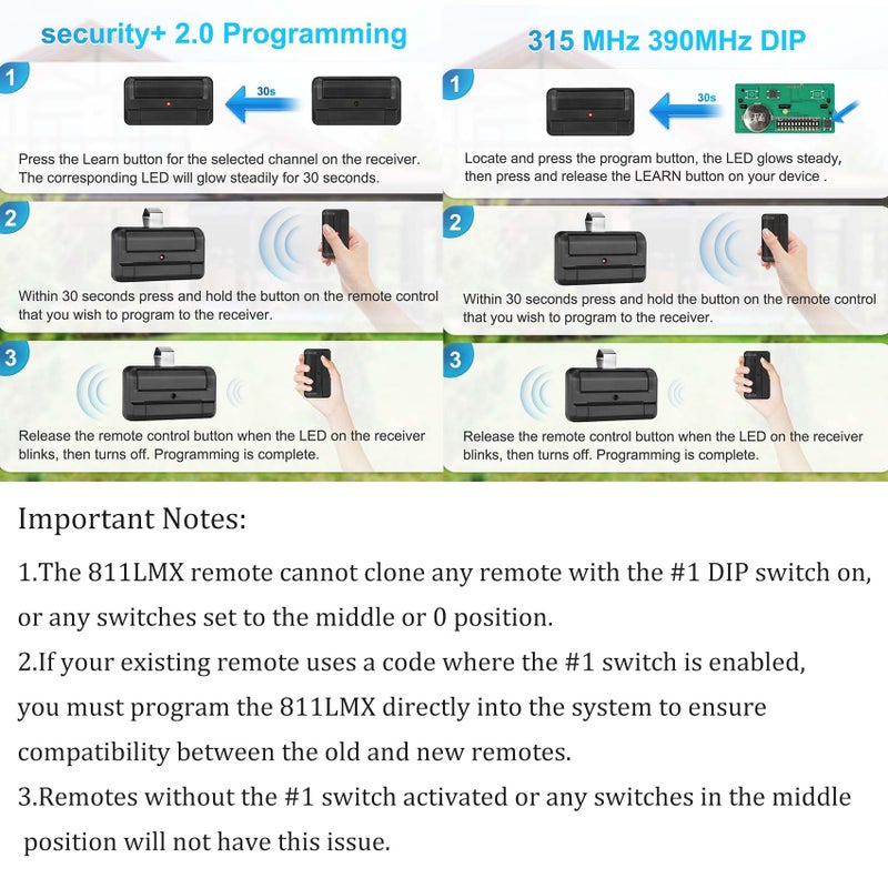 Vanesa 811LMX Gate Remote for Liftmaster,Replaces for 811LM Liftmaster,12-Code Switch,811LMX Gate Opener Remote Compatible with 850LM/860LM/Star1000 Receivers,811LMX Remoteï¼ŒSecurity+ 2.0,390/315 Mhz,2Pack - Image 2