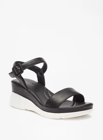 Le Confort Textured Sandals With Buckle Closure And Wedge Heels