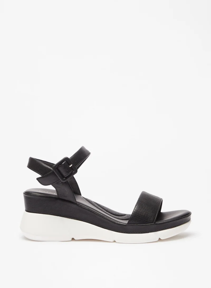 Le Confort Textured Sandals With Buckle Closure And Wedge Heels