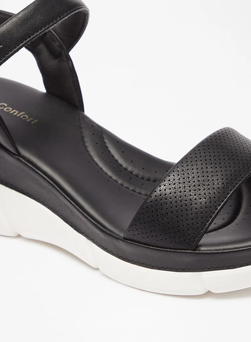 Le Confort Textured Sandals With Buckle Closure And Wedge Heels