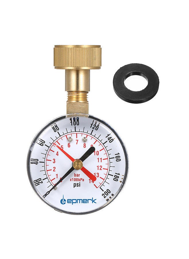 Lepmerk - 2- 1/2'' Pressure Gauge Water Pressure Test Gauge 3/4'' Female Hose Thread 0-200 PSI with Red Pointer - Image 1