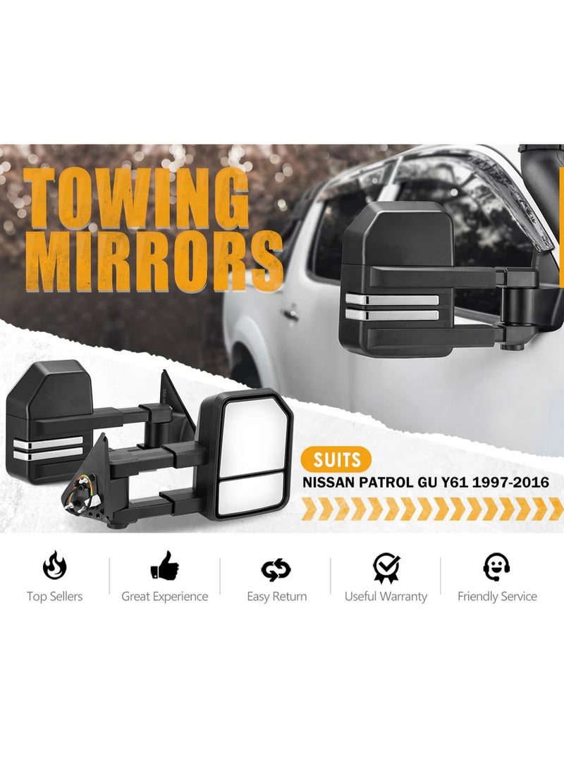 San Hima Pair Extendable Towing Mirrors for NISSAN PATROL GU/Y61 1997-2016 - Image 1