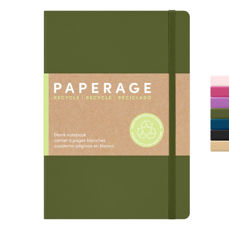 PAPERAGE Recycled Blank Journal Notebook, (Olive), 160 Pages, Medium 5.6 in x 8 in - 100 GSM Thick Paper â€“ Hardcover Journaling Notebook for Work, School, Note Taking or Sketching - Image 1