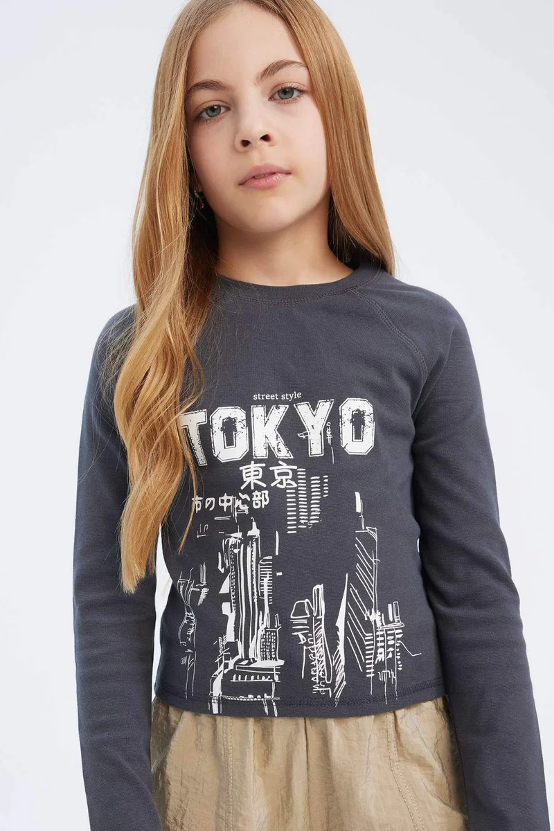 ديفاكتو Girl Crew Neck Printed Camisole T-Shirt
