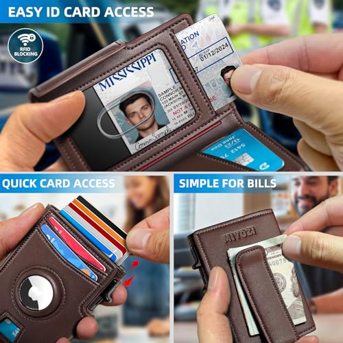 miyozi Airtag Wallet for Men,with Money Clip 10 Cards Metal Case Smart Slim Pop Up Credit Card Holder Flip with Magnetic Closure RFID Blocking wallet with Gift Box - Image 5