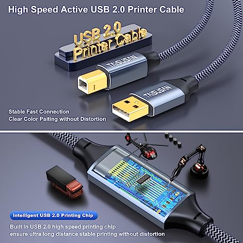 TAISUSAN USB Printer Cable 40ft, High Speed A to B Cord Compatible for Keyboard, MacBook, Printers and Scanners - Gray - Image 2