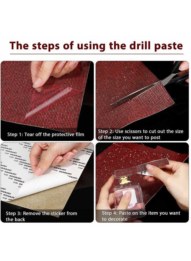 Outus 12000 Pieces Bling Bling Rhinestone Sheet Rhinestones Sticker DIY Car Decoration Sticker Self Adhesive Glitter Rhinestones Crystal Gem Stickers for Car Decoration, 9.4 x 7.9 Inch (Dark Red) - Image 4