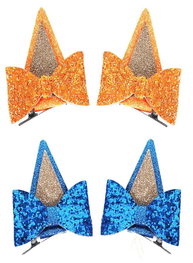 IKUHRMO Blue Ears Hair Clips, 4 PCS Hair Pin Barrettes Hair Accessories for Halloween Costume Birthday Decorations Theme Party Supplies Cosplay (Blue+Orange) - Image 1