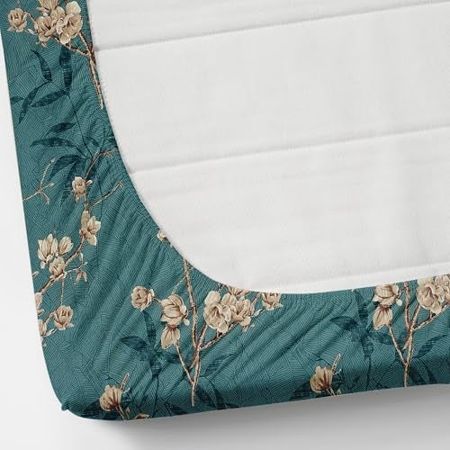 AMEYAA 350 TC Cotton Feel Glace Floral All Around Elastic Premium Super Soft Fitted Bedsheet Single Size With 1 Pillow Cover Fits Up To 6 To 8 Inches,78x48 Kasa Green - Image 4