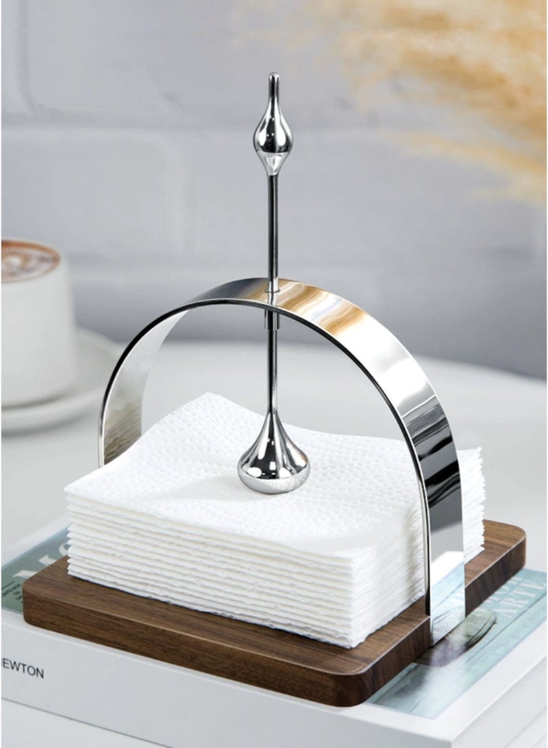 مايسون ايديو حامل مناديل تاليا من الجوز والفولاذ المقاوم للصدأ | اكسسوارات طاولة طعام بلمسات بسيطة | إكسسوارات ديكور منزلي عصرية  - Image 1