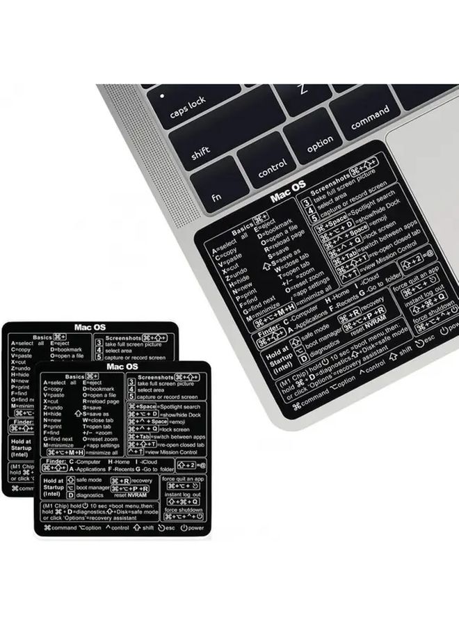 2 قطعة من ملصقات لوحة المفاتيح المختصرة لنظام Mac OS باللغتين الإنجليزية والصينية متوافقة مع M1 و M4 باللون الأسود - Image 1