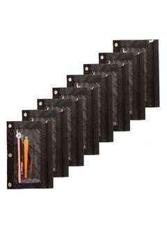 Pencil Pouch for 3 Ring Binder, Bulk 10 Pack 3-Holes Zipper Pencil Pouches in black , Sturdy and Durable Cloth Pencil Holder with Clear Window for Office School College Supplies
