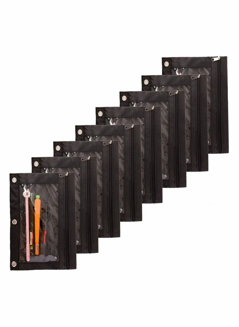 Excefore - Pencil Pouch for 3 Ring Binder, Bulk 10 Pack 3-Holes Zipper Pencil Pouches in black , Sturdy and Durable Cloth Pencil Holder with Clear Window for Office School College Supplies - Image 1