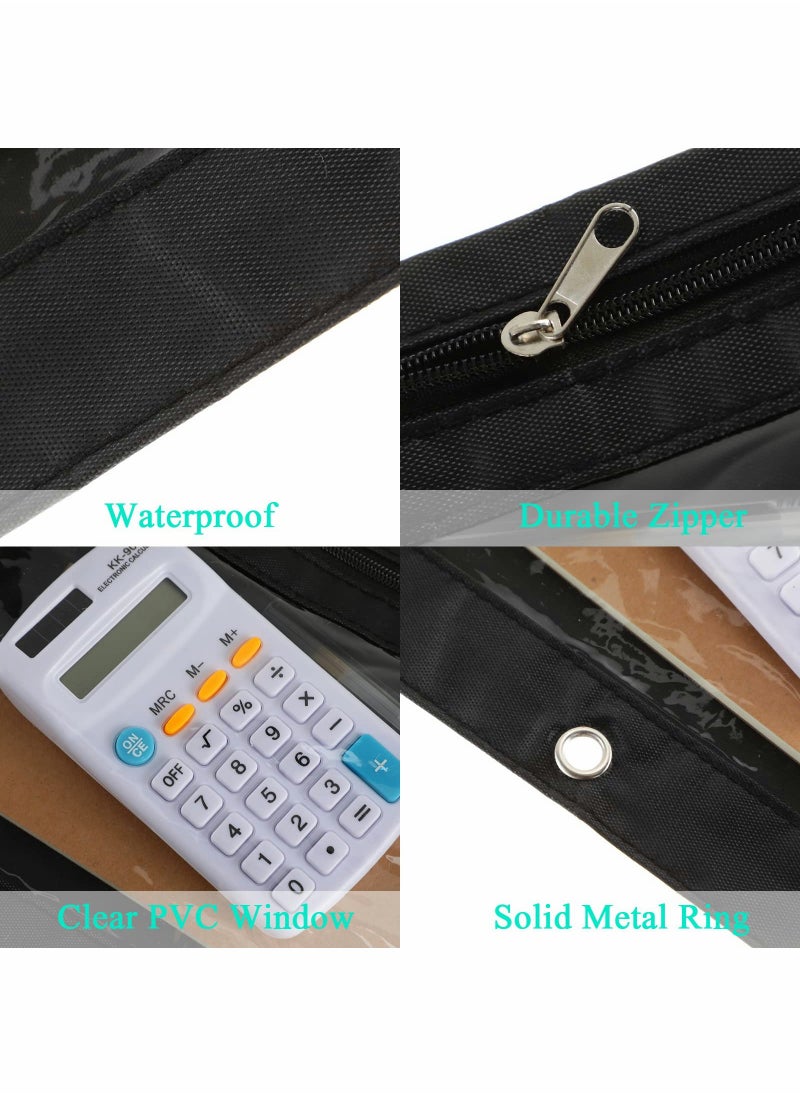 Excefore - Pencil Pouch for 3 Ring Binder, Bulk 10 Pack 3-Holes Zipper Pencil Pouches in black , Sturdy and Durable Cloth Pencil Holder with Clear Window for Office School College Supplies - Image 1