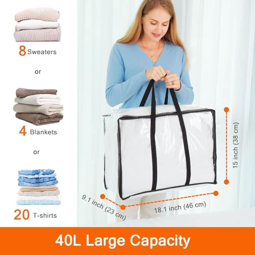 Vieshful 5 Pack Clear Comforter Storage Bag 40L Clothes Storage Bag with Zipper Closet Organizer Plastic Storage Containers Moving bags for Comforter Blanket Bedding Duvet Toys - Image 3
