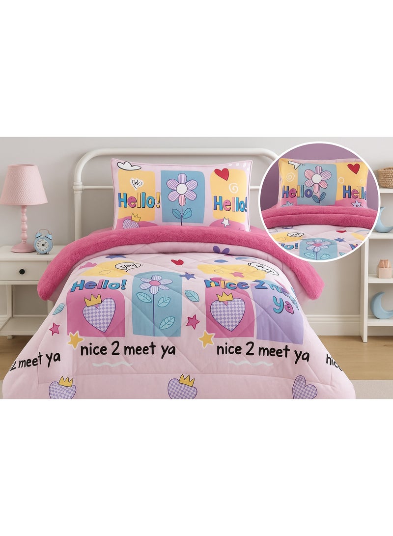 Moon 3-Piece Reversible Kids’ Winter Bedding Set – Velvet and Fur Quilted Comforter with Soft Filling, Warm and Luxurious Design, Suitable for 120×200 cm Bed - Image 4