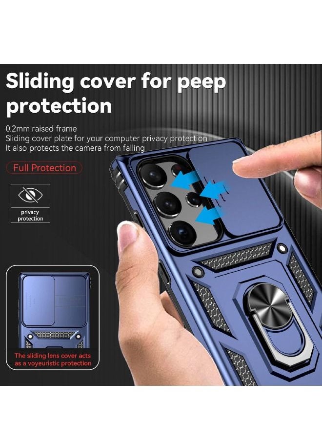 Generic - Samsung Galaxy S23 Ultra Case, Slide Camera Cover, Built in 360° Rotate Ring Kickstand, Drop Proof Shockproof Test, Heavy Duty Shockproof Protective Case for Galaxy S23 Ultra 5G 6.8 inch, Blue - Image 1