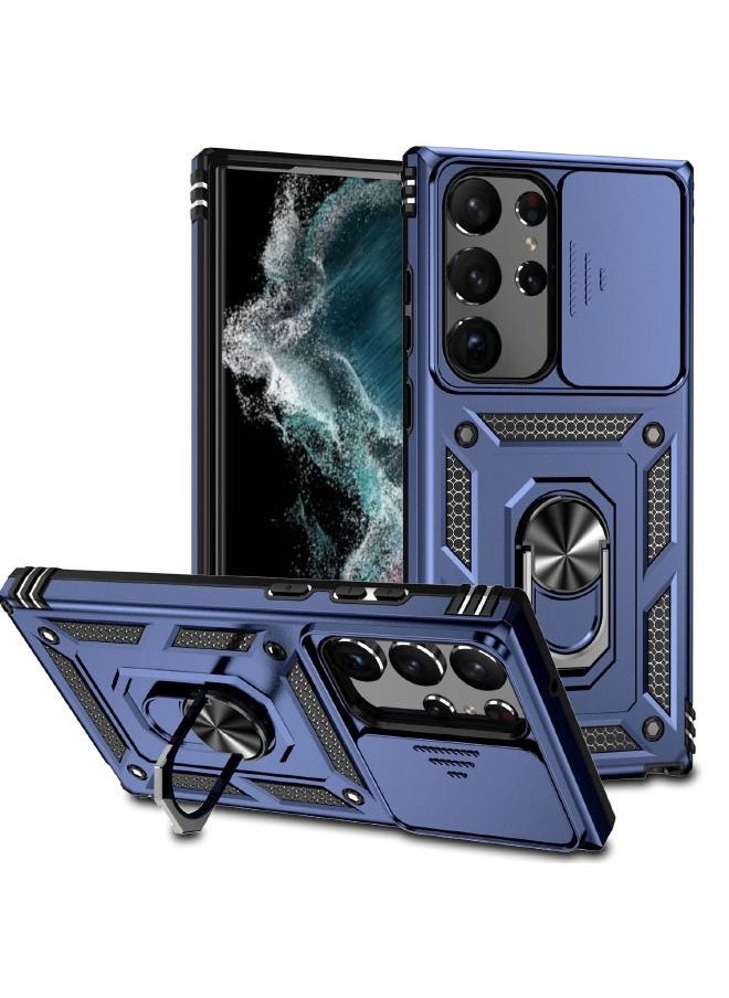 Generic - Samsung Galaxy S23 Ultra Case, Slide Camera Cover, Built in 360° Rotate Ring Kickstand, Drop Proof Shockproof Test, Heavy Duty Shockproof Protective Case for Galaxy S23 Ultra 5G 6.8 inch, Blue - Image 1