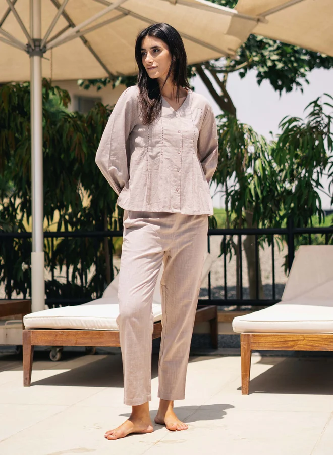 sanskrutihomes Sanskrutihomes Women Solid V Neck Pure Cotton Shirt and Pyjama Set