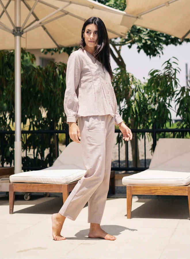 sanskrutihomes Sanskrutihomes Women Solid V Neck Pure Cotton Shirt and Pyjama Set