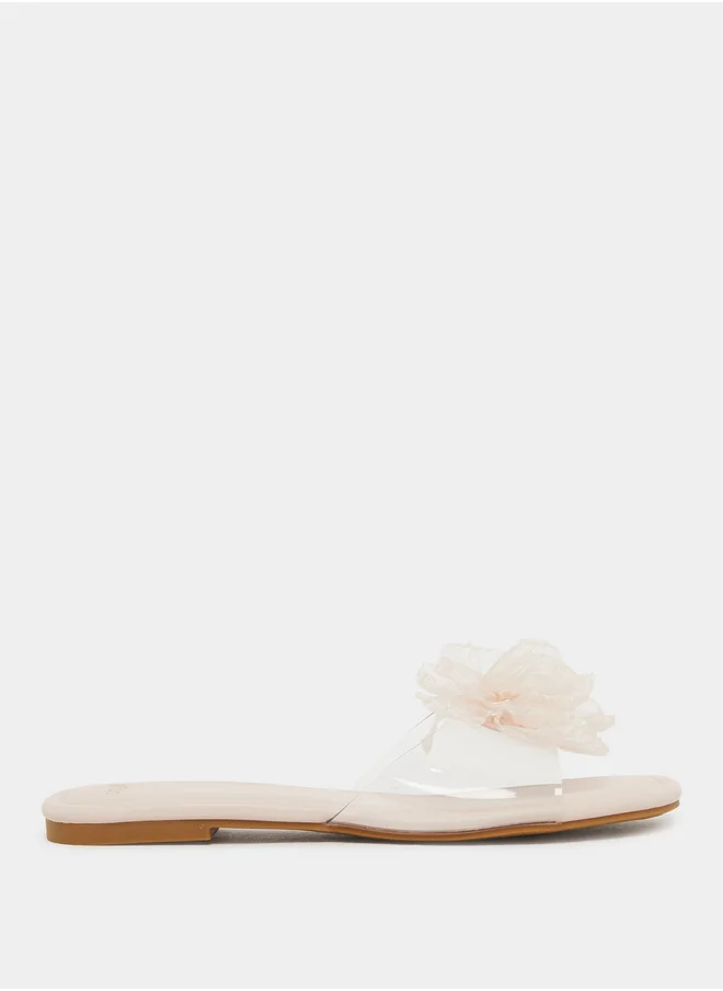 Styli Flower Detail Open Toe Flat Sandals