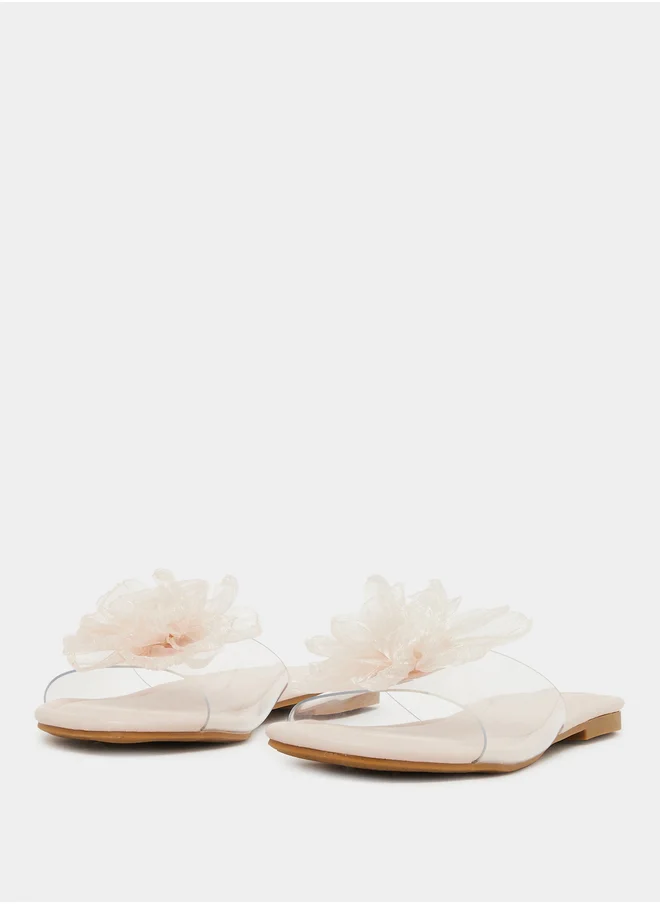 Styli Flower Detail Open Toe Flat Sandals