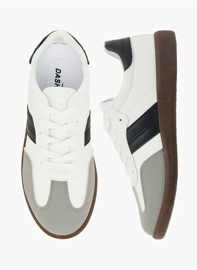 داش Panelled Low Ankle Sneakers with Lace-Up Closure