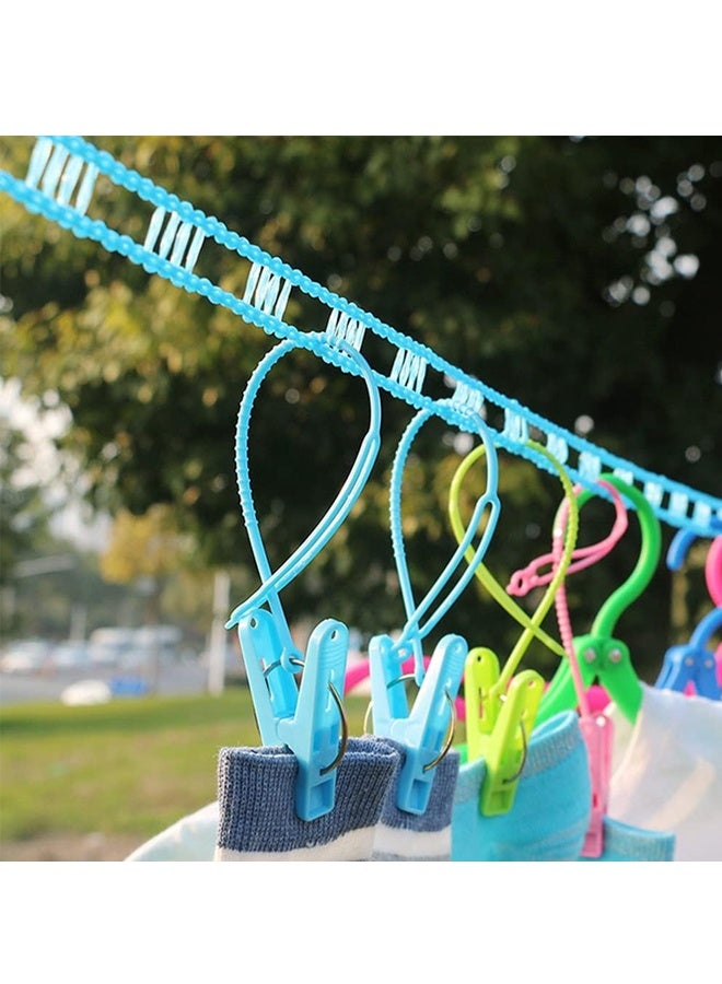 مجموعة من 3 حبال غسيل من النايلون المقاوم للرياح بألوان وردية وزرقاء وخضراء وحبل تجفيف ملابس قابل للتعديل وحبل غسيل محمول للاستخدام الداخلي والخارجي والتخييم والمنزل والفندق - Image 2