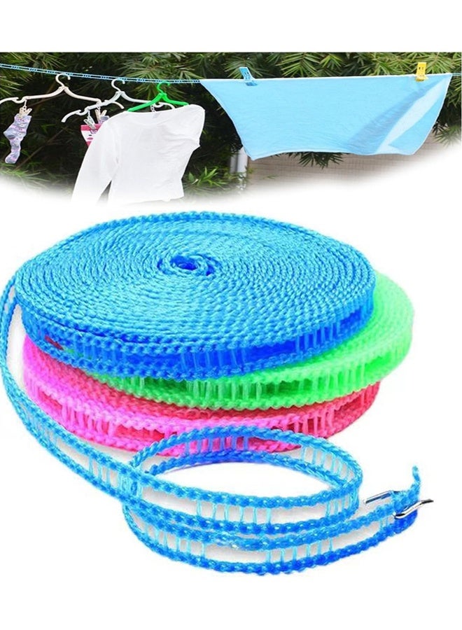 مجموعة من 3 حبال غسيل من النايلون المقاوم للرياح بألوان وردية وزرقاء وخضراء وحبل تجفيف ملابس قابل للتعديل وحبل غسيل محمول للاستخدام الداخلي والخارجي والتخييم والمنزل والفندق - Image 1